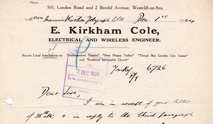 Orginal 1924 letter from E. K. Cole